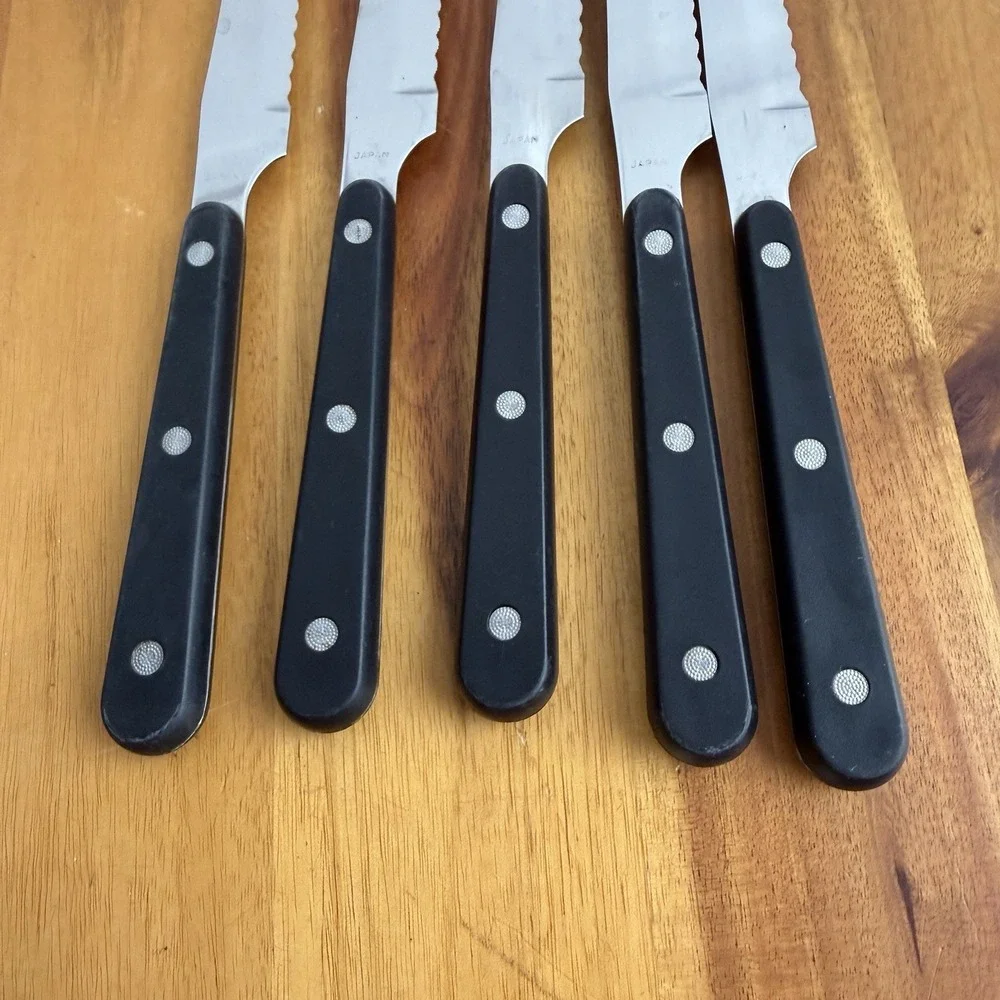 Lot Of‎ 5 Black Handle 8.5 Inch Steak Knives Japan Kitchen Dining